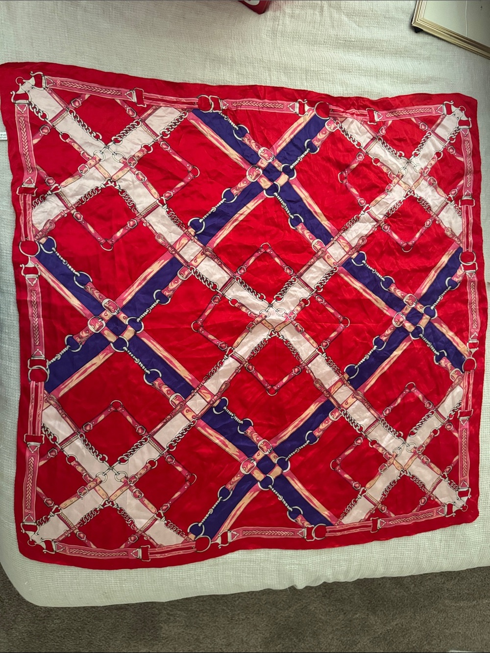 Silk vintage scarf - Classic Equestrian Chain Pattern